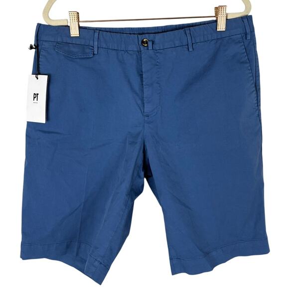 PT Toriano Bermuda Shorts Flat Front Chino Casual Preppy Summer Blue Size 50 - Picture 1 of 8